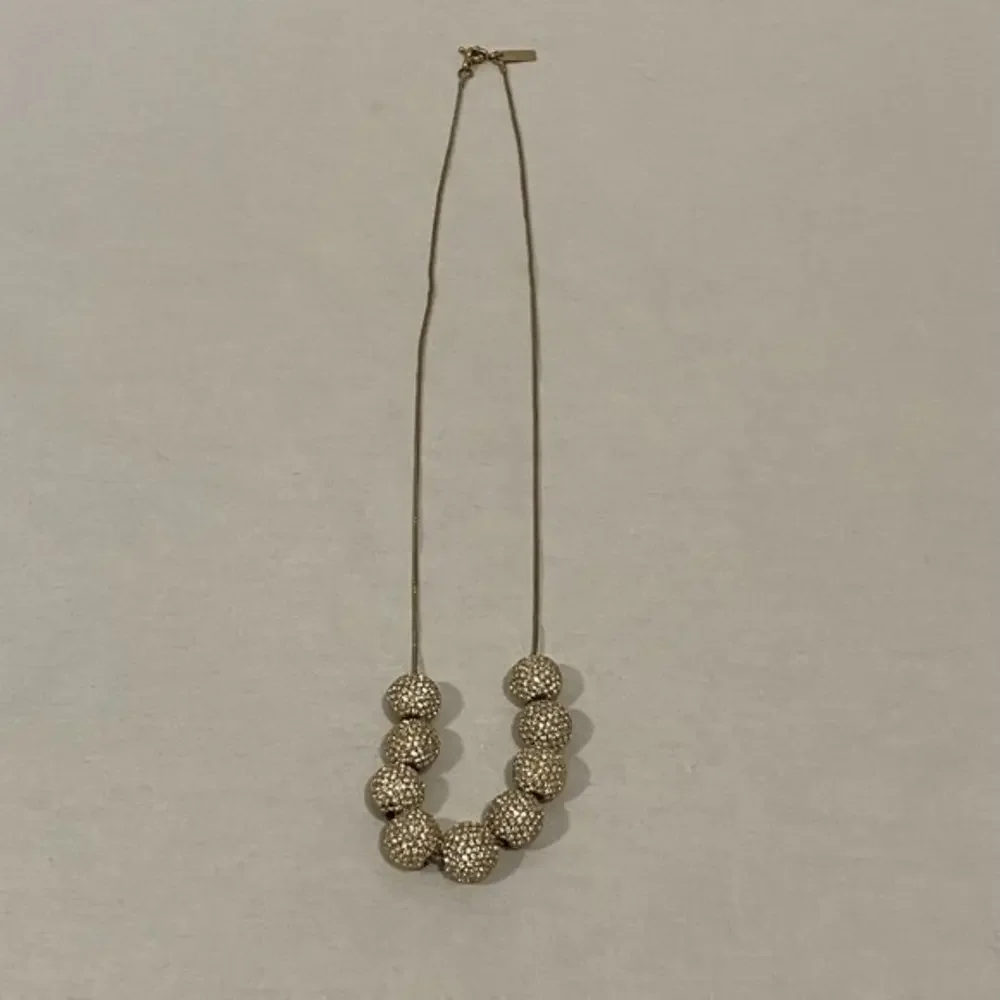 Madewell 1937 Gold Tone Long Necklace with Rhinestone Large Gold Tone Beads - Picture 1 of 7